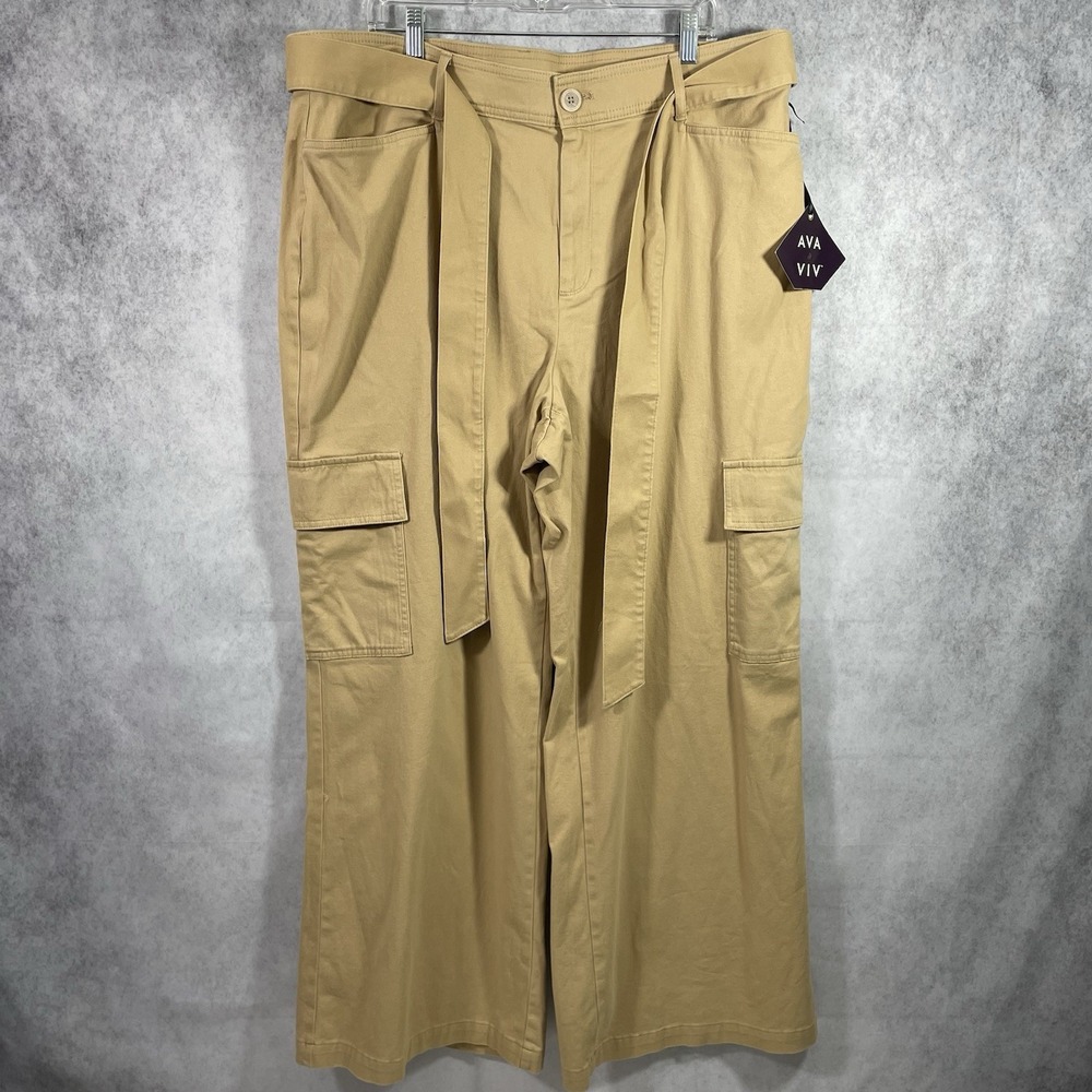 Ava & Viv Cargo Wide-Leg Pant Womens Size 18 Tan Brown Pockets